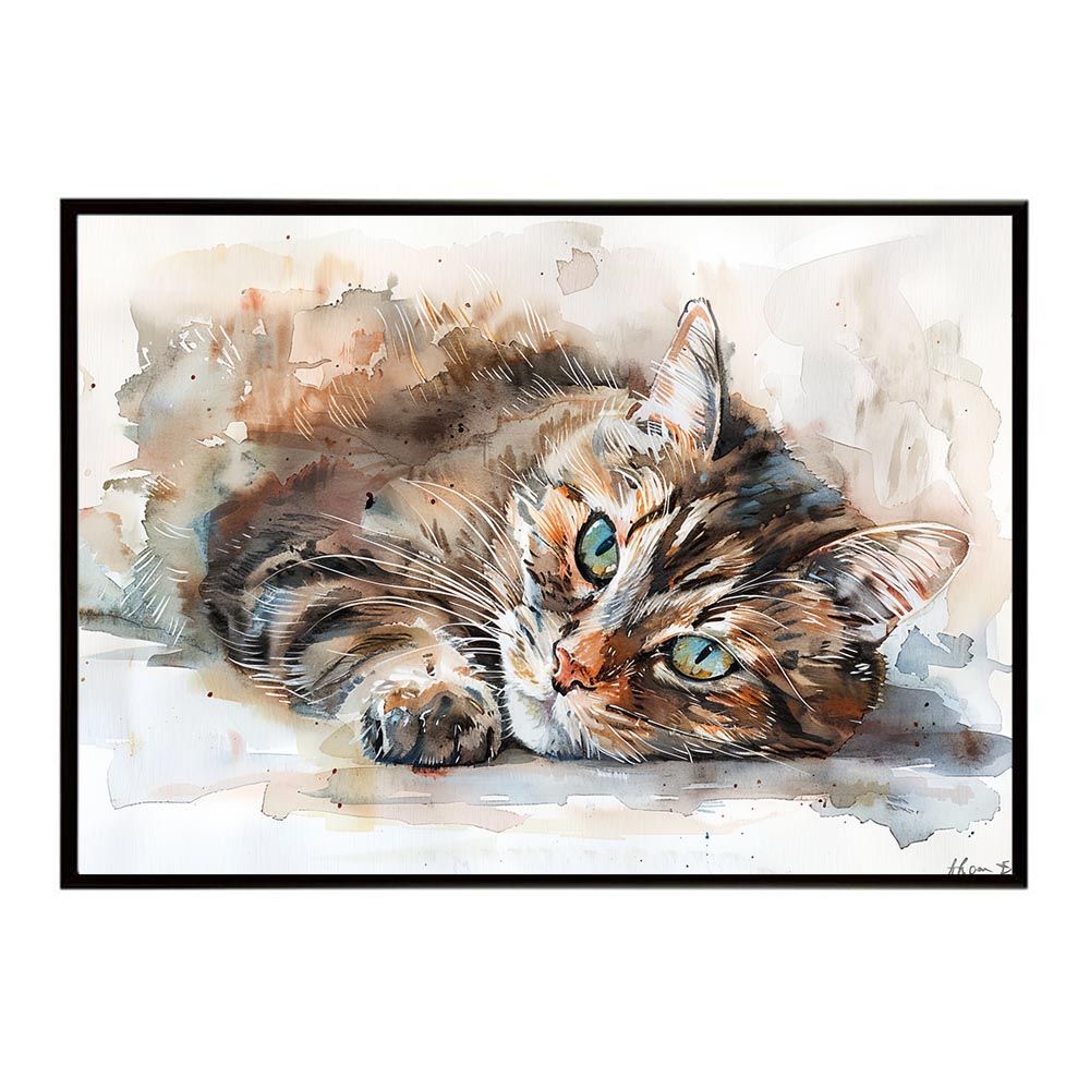 A2サイズ（約42x59cm）】【lh-poster-7324】ネコ キャット 水彩 愛猫