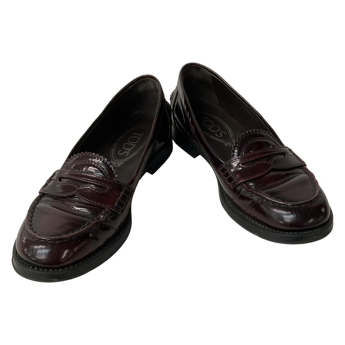 TOD S トッズ ローファー 34 レディース ボルドー アウトソール張替済 レザー