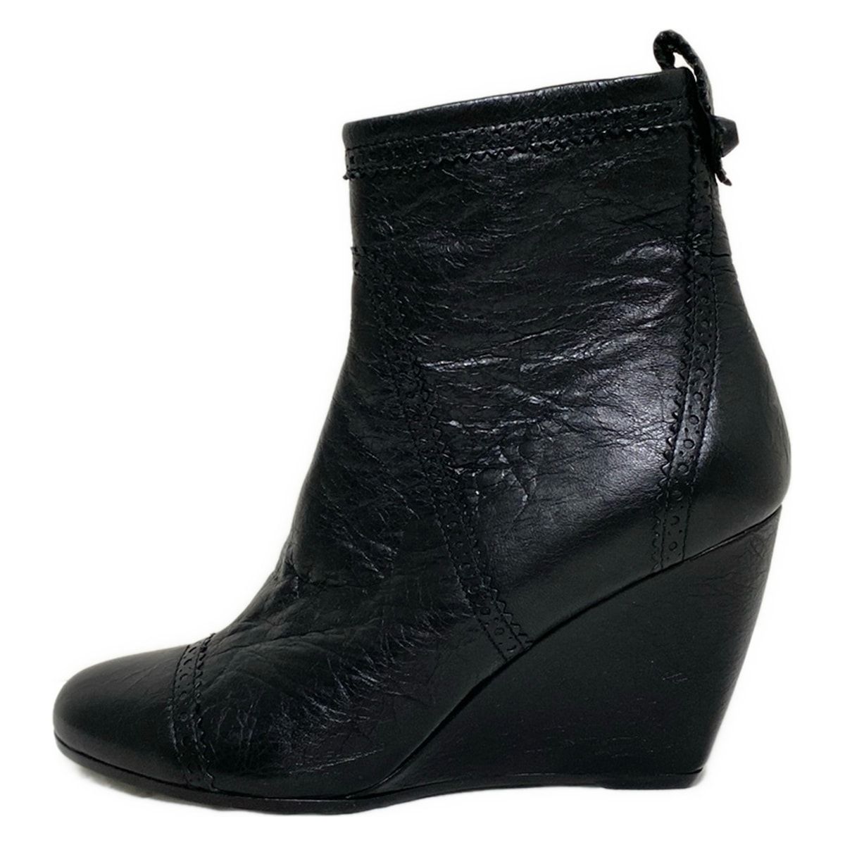 バレンシアガ ショートブーツ 37 レディース 黒 ウェッジソール レザー