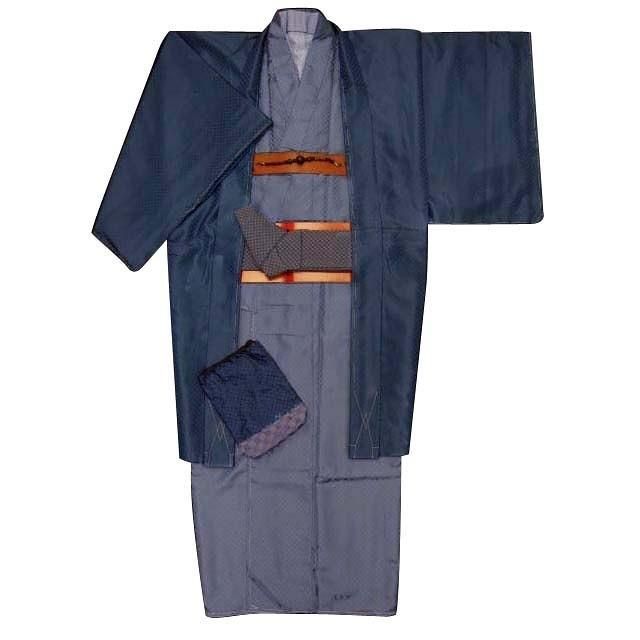 男着物 H L アッシュ エル ブランド男性用 洗えるメンズ着物アンサンブル ７点セット M LLサイズ 紺系