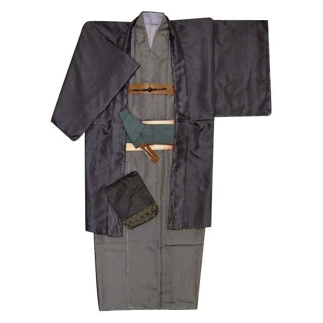 男着物 H L アッシュ エル ブランド男性用 洗えるメンズ着物アンサンブル ７点セット M LLサイズ 茄子紺系