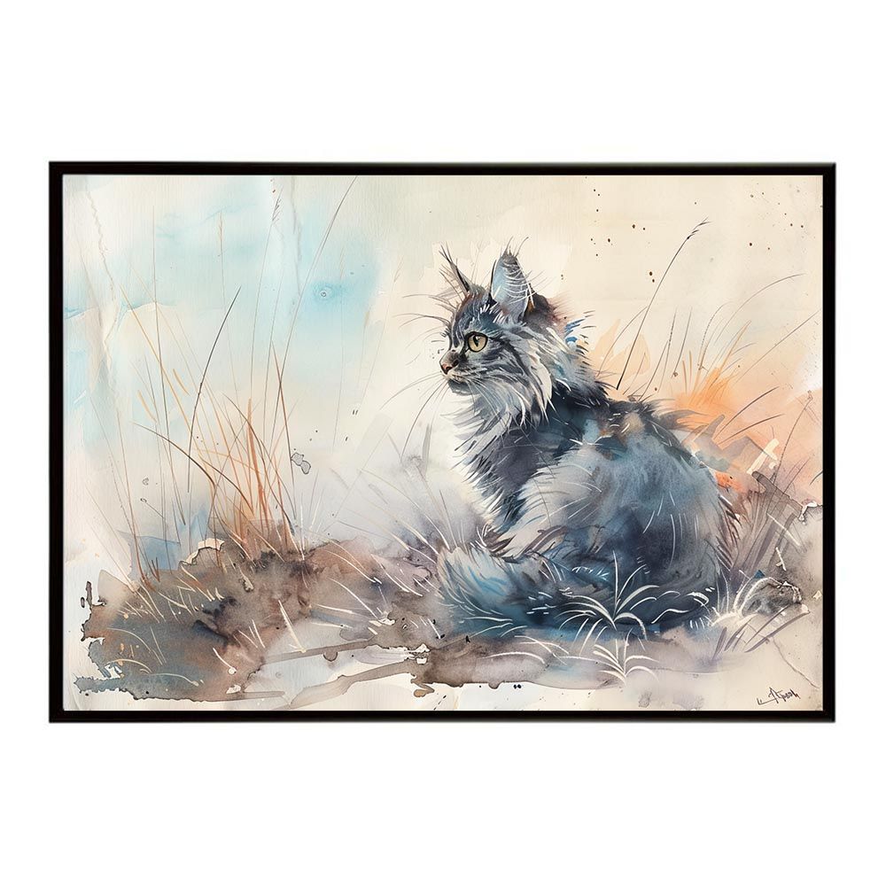 A2サイズ（約42x59cm）】【lh-poster-7401】ネコ キャット 水彩 愛猫