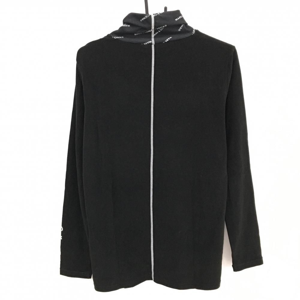 マークアンドロナ 長袖タートルネックシャツ 黒×白 ネック斜めロゴ総柄 微起毛素材 メンズ 48 L ゴルフウェア MARK＆LONA