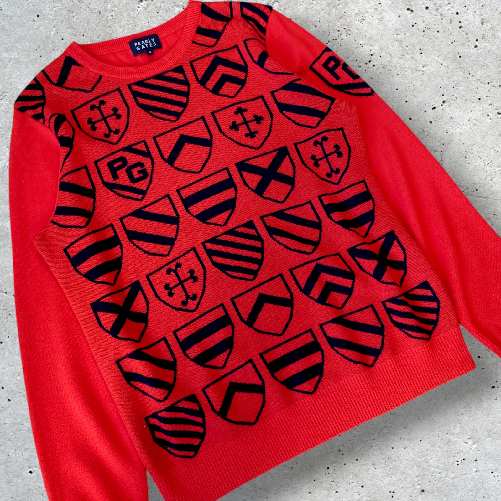 極美品 PEARLY GATES GOLF マルチロゴニット ウールニット オレンジ