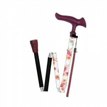 フジホーム ステッキ 杖 かるがもファムII折畳 花柄ホワイト WB 5223
