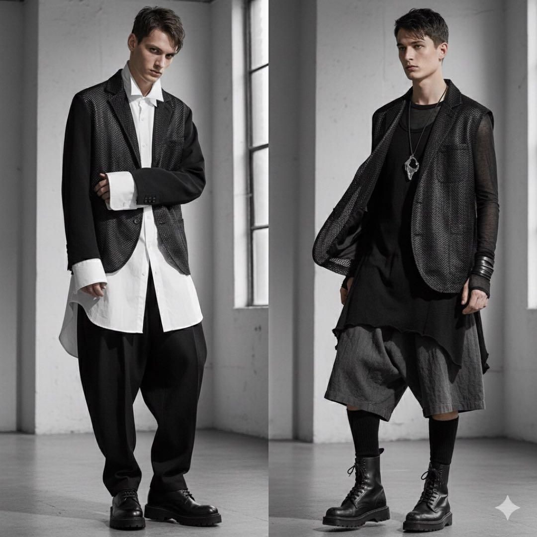 ♥に近い COMME des GARCONS HOMME DEUX コムデギャルソンオムドゥ 2025 SS メッシュ ウールギャバジン ドッキング 切り替え テーラードジャケット スタンドカラージャケット ブラック 黒 Mサイズ メンズ 近年モデル