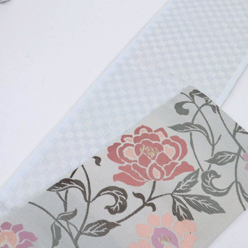  創世舎 半幅帯 リバーシブル 花唐草 グレー 小袋帯 半巾帯 きもの 和装 BH 9-7 半巾 半幅 小袋帯 帯