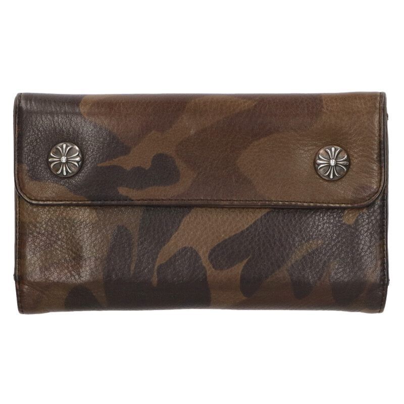 クロムハーツ WAVE CROSS BALL ウェーブ クロスボールボタン迷彩カモレザーウォレット財布 メンズ