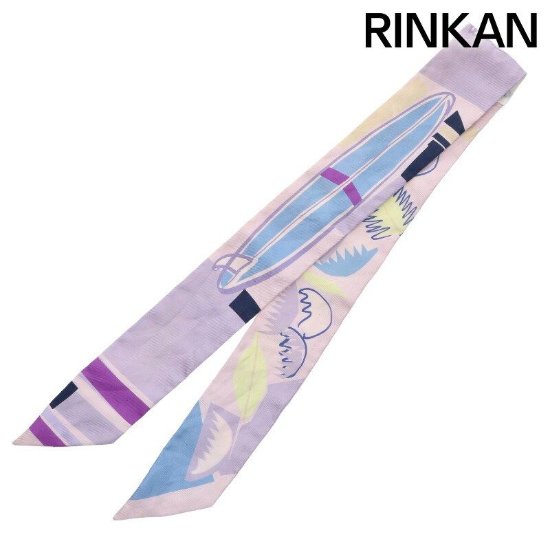 エルメス Sea Surf and Fun 海とサーフとファン総柄シルクツイリースカーフ メンズ