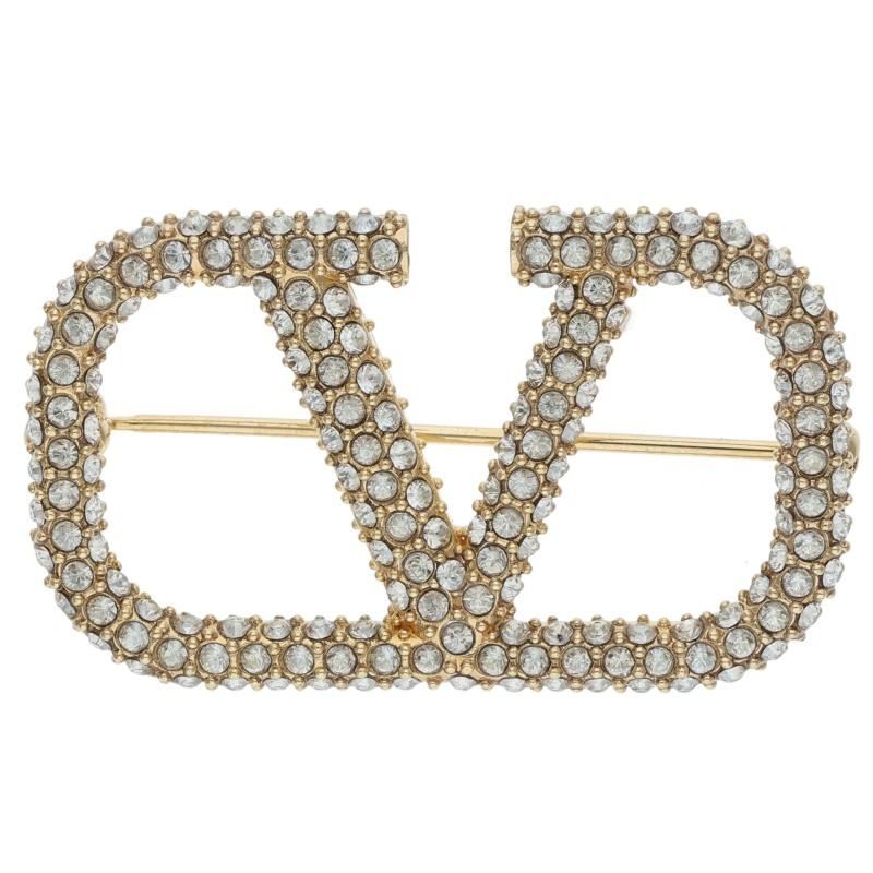 ヴァレンティノガラヴァーニ ラインストーンVロゴブローチ メンズ