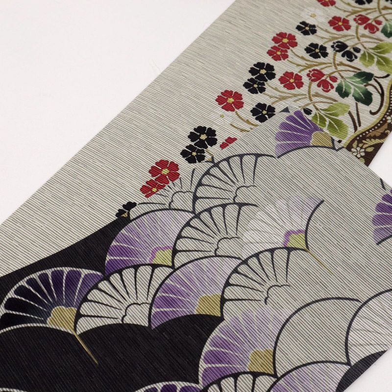  召しませ花 半幅帯 リバーシブル オリエンタルマム×小花 黒×グレー カジュアル きもの 和装 BH 10-3 半巾 半幅 小袋帯 帯