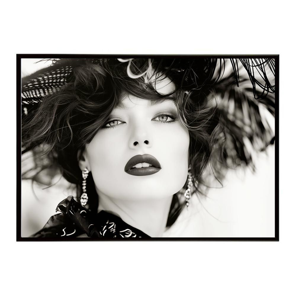 【B1サイズ（約73x103cm）】【lh-poster-7676】モノクロガール 女性ポートレート ブランド風 ガールズフォト 白黒 モデル ファッション ポスター インテリア モダン