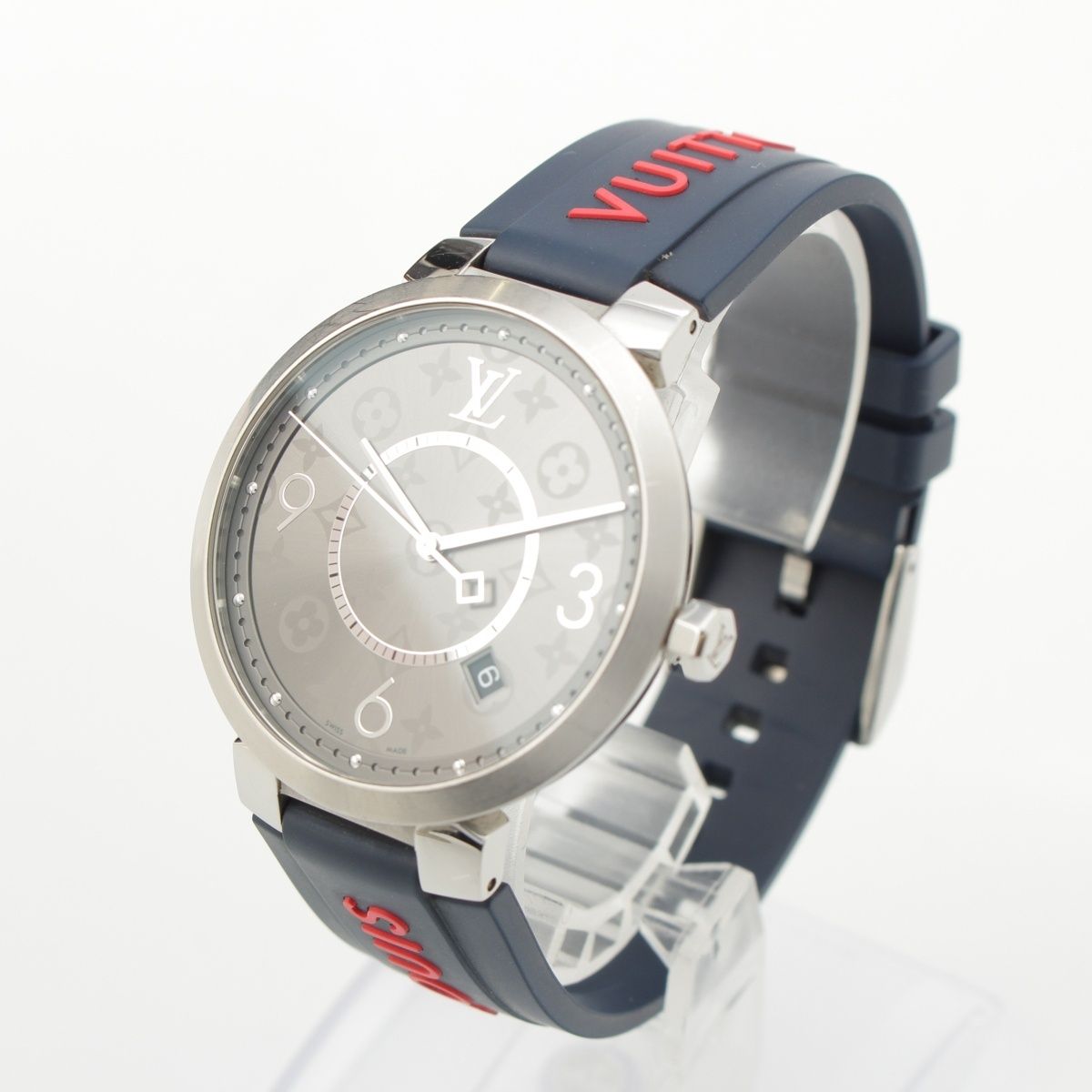 ルイヴィトン タンブール スリム モノグラム 腕時計 ウォッチ クオーツ シルバー文字盤 Q 1 DM 0 Z シルバー