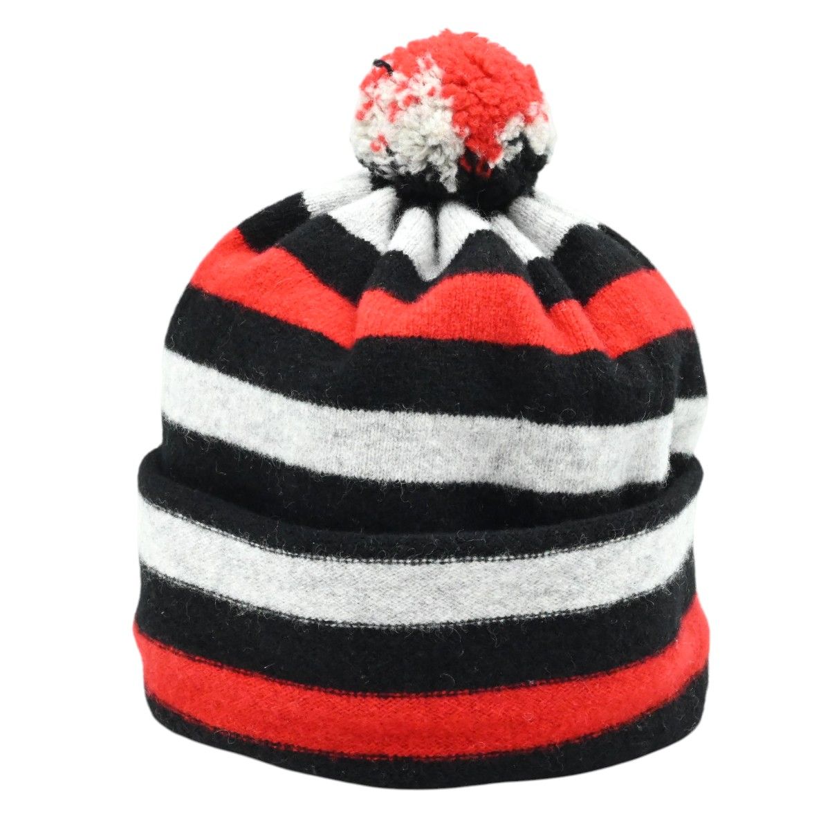 バーバリー ボーダー ボンボン ウール ニット帽 帽子 ブラック|ホワイト|レッド K 2512-k 030