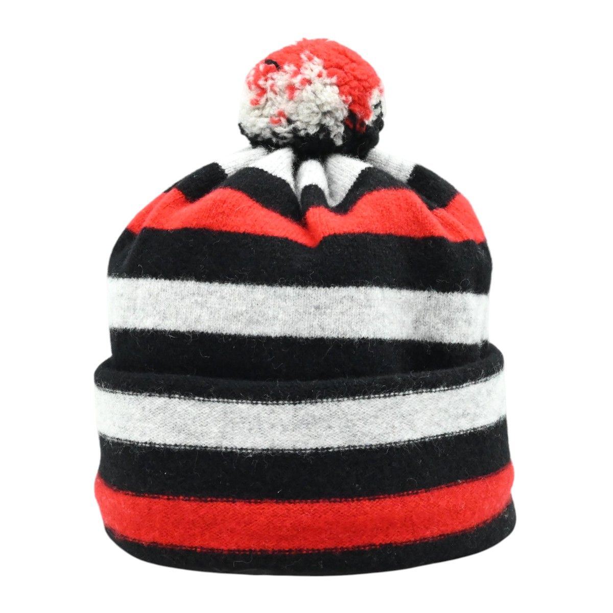 バーバリー ボーダー ボンボン ウール ニット帽 帽子 ブラック ホワイト レッド K 2512-k 030
