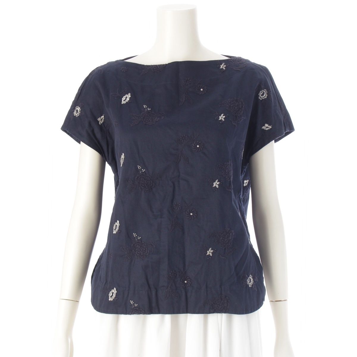 マメ クロゴウチ 17 SS コットン 刺繍 ブラウス トップス MM SS₋SH 068 ネイビー シルバー 2