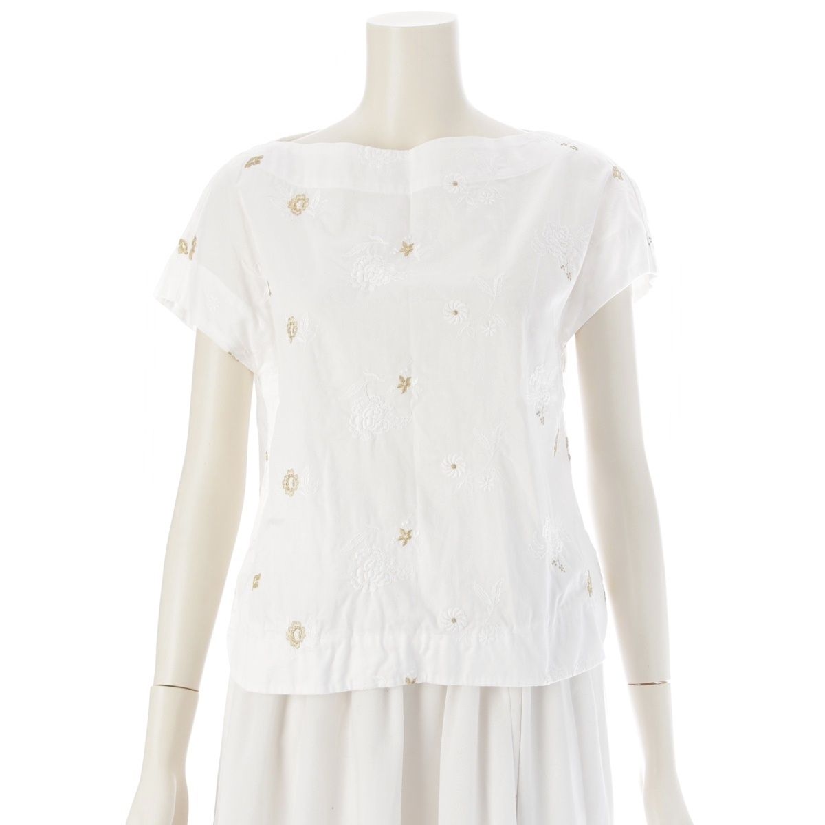マメ クロゴウチ 17 SS コットン 刺繍 ブラウス トップス MM SS₋SH 068 ホワイト ゴールド 1