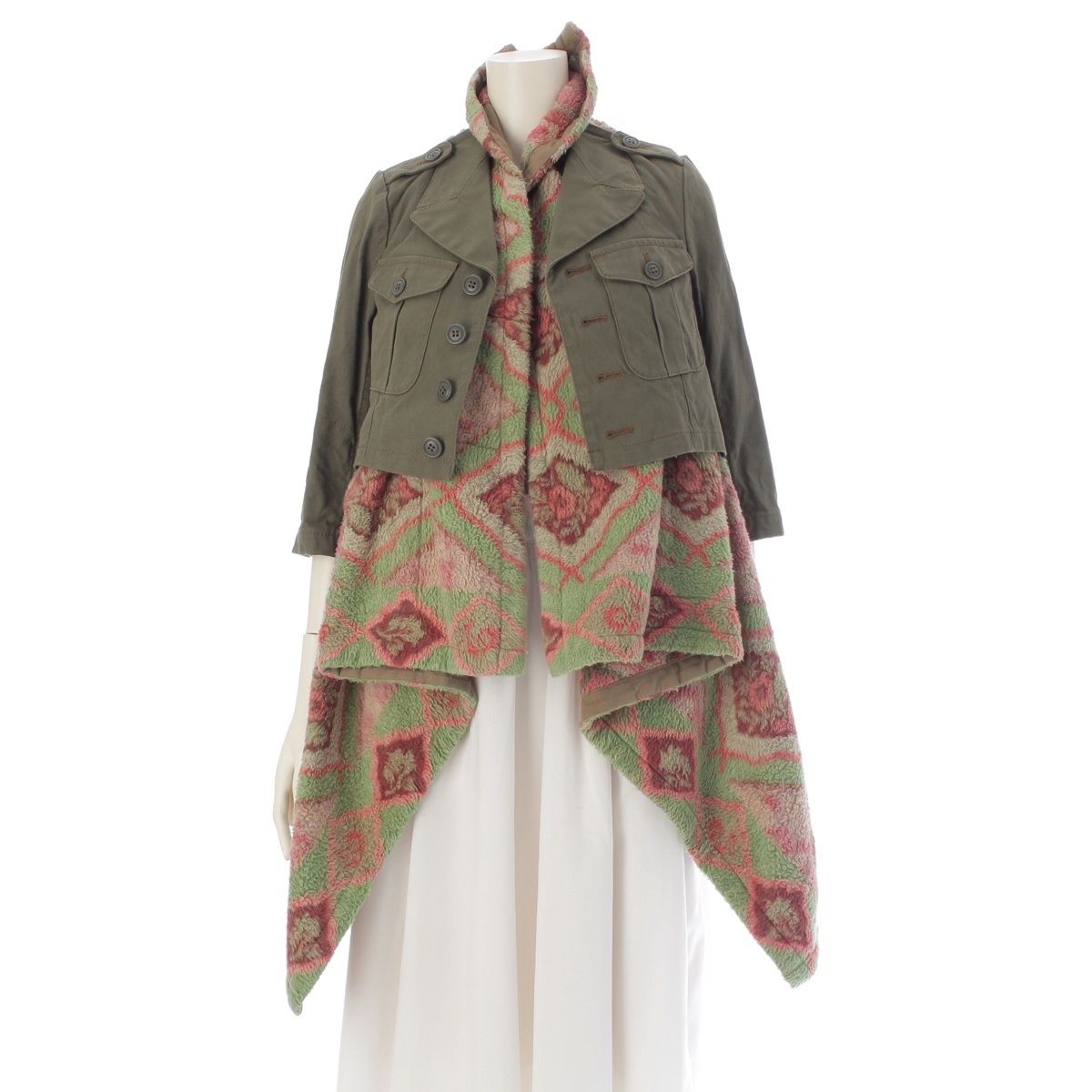 コムデギャルソン AD 2009 パイル地 ドッキング ミリタリージャケット コート アウター GD J 044 カーキ系 XS