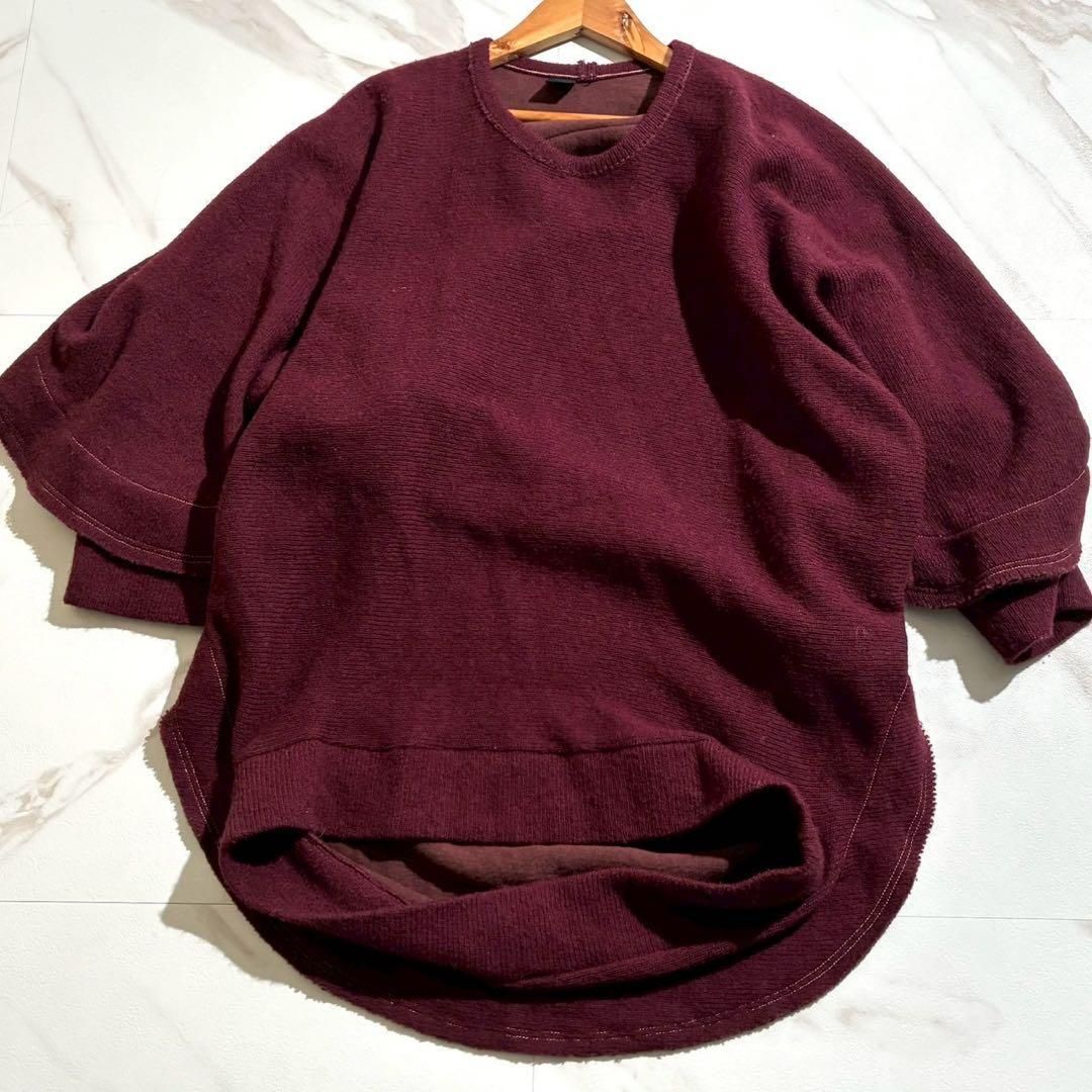 Y s ワイズ Yohji Yamamoto ヨウジヤマモト 2018 aw 2018年秋冬コレクション 切りっぱなし 裁断 ホワイトステッチ 変形 スウェット トレーナー ボルドー レッド系 レディース 近年モデル