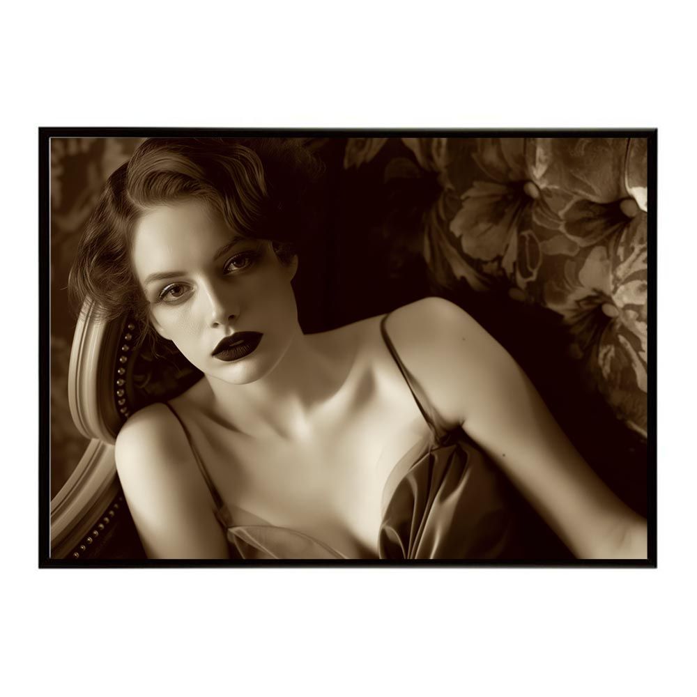 【B1サイズ（約73x103cm）】【lh-poster-7739】セピアガール 女性ポートレート ブランド風 ガールズフォト 白黒 モデル ファッション ポスター インテリア モダン