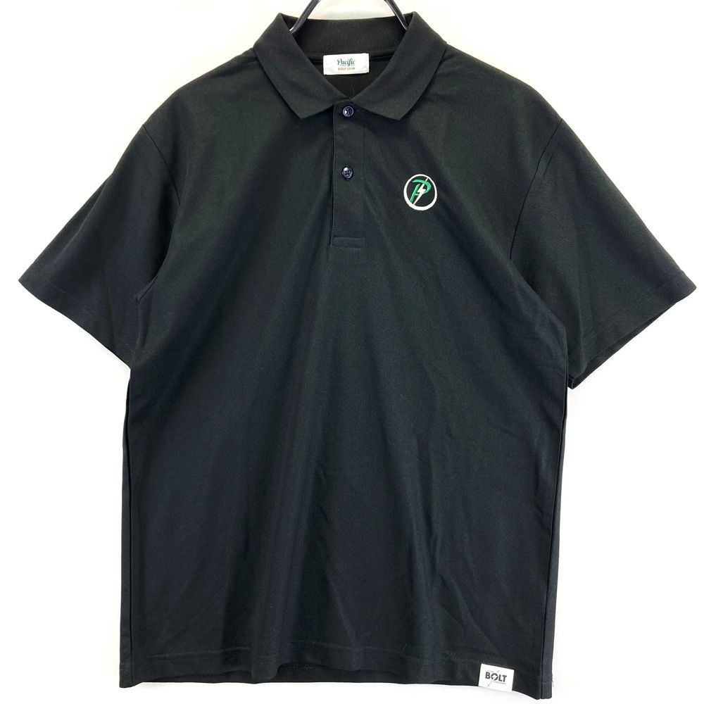 サイズ M PACIFIC GOLF CLUB パシフィック ゴルフクラブ BOLT 半袖ポロシャツ ブラック系 ゴルフウェア メンズ ストスト
