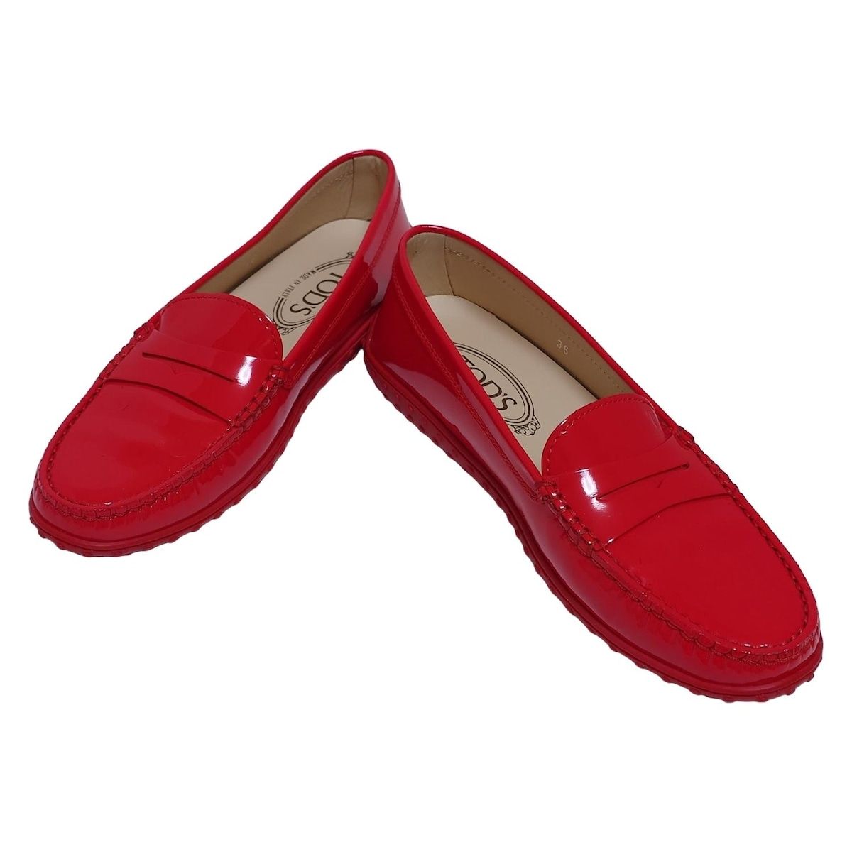 TOD S トッズ ドライビングシューズ 36 レディース - レッド インソール取外し可 レザー
