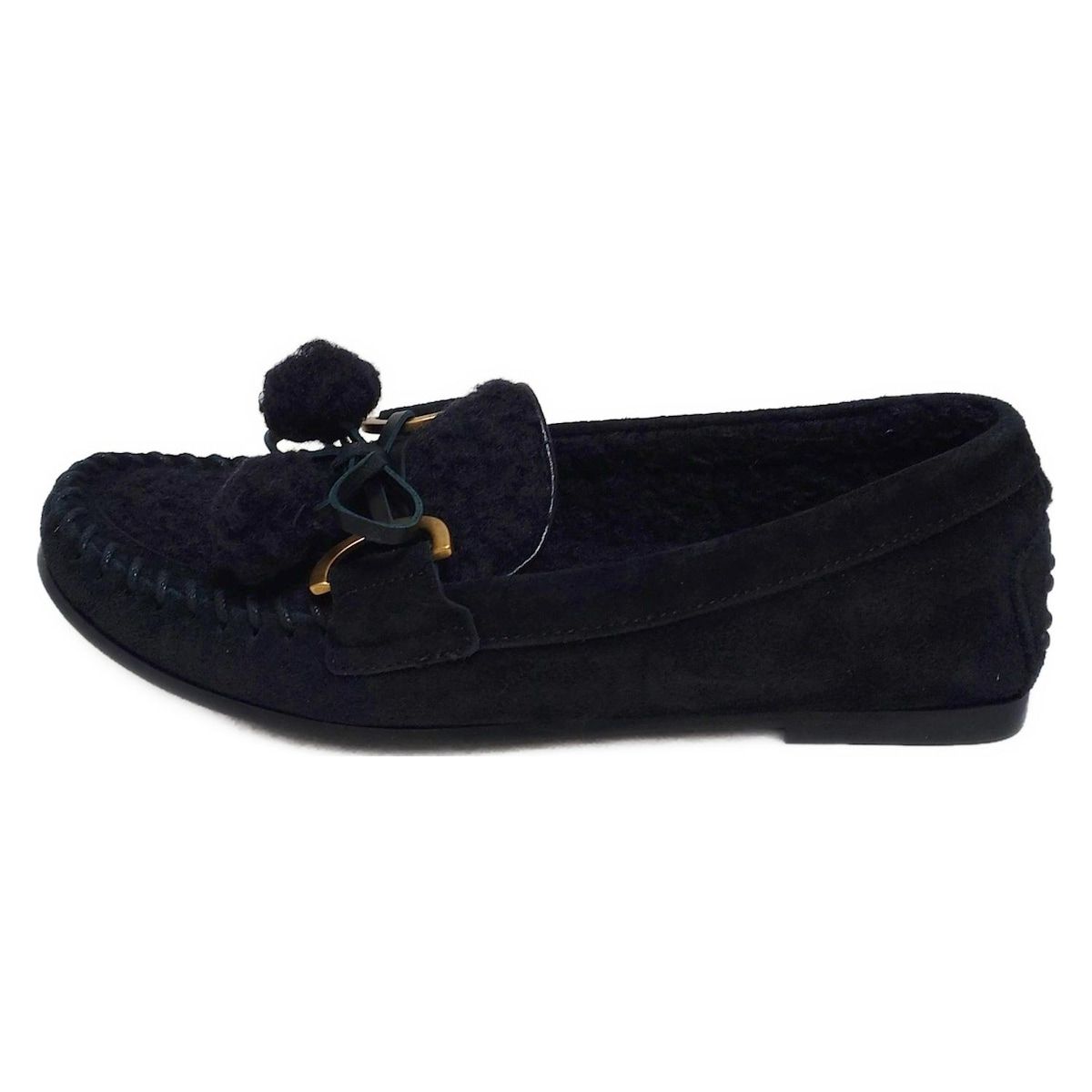 TOD S トッズ フラットシューズ 36 レディース 黒 ウール レザー