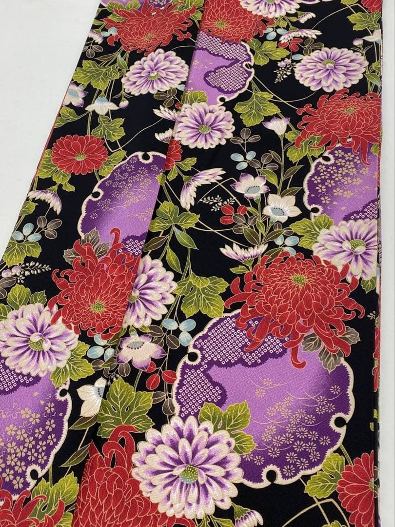 小紋振袖 紫織庵 雪輪 菊 身丈157cm 撥水加工済 MO3195 - メルカリ