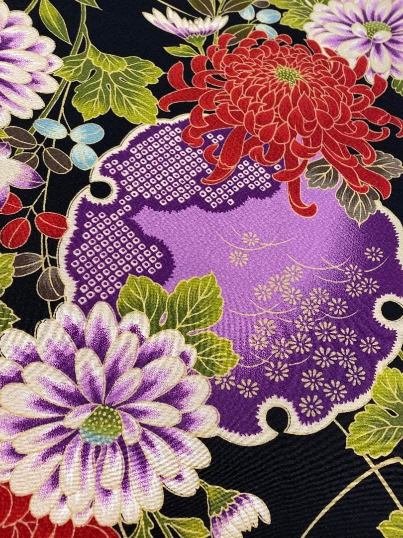 小紋振袖 紫織庵 雪輪 菊 身丈157cm 撥水加工済 MO3195 【公式通販】