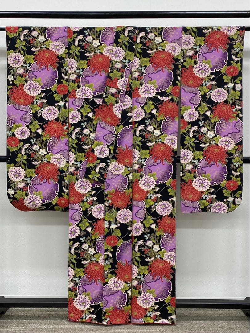 小紋振袖 紫織庵 雪輪 菊 身丈157cm 撥水加工済 MO3195 - メルカリ