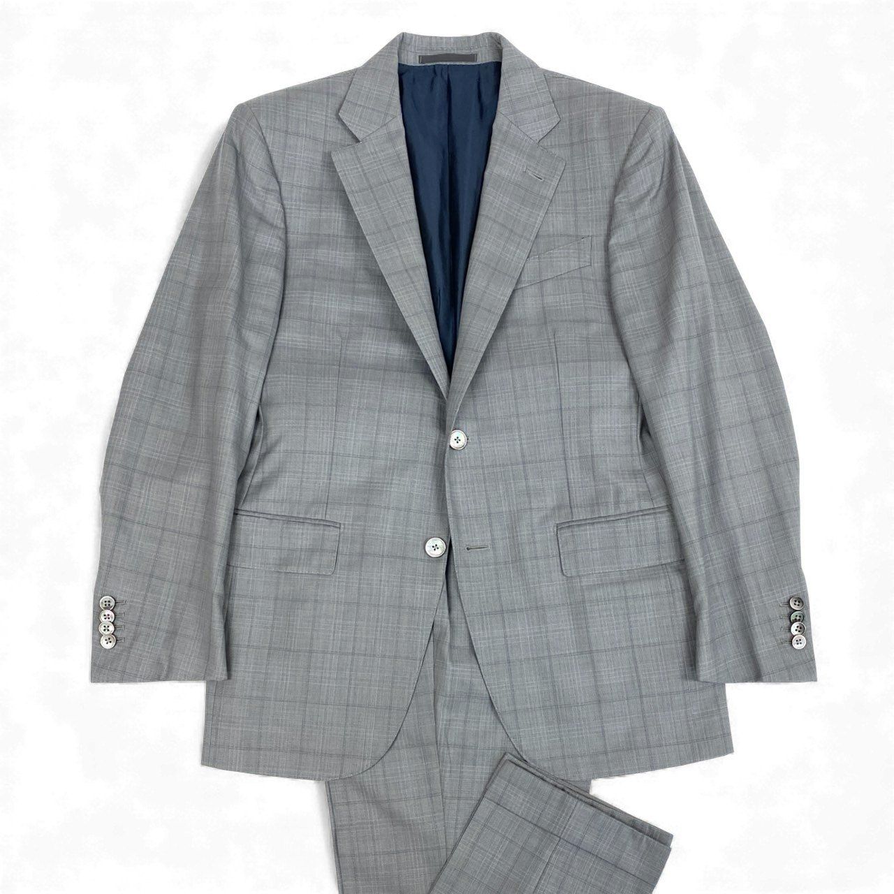 36 L 10 Ermenegildo Zegna エルメネジルドゼニア シングルスーツ セットアップ オーダー品 SU MISURA 46 グレー チェック柄 ウールシルク メンズ 男性用u 02 t