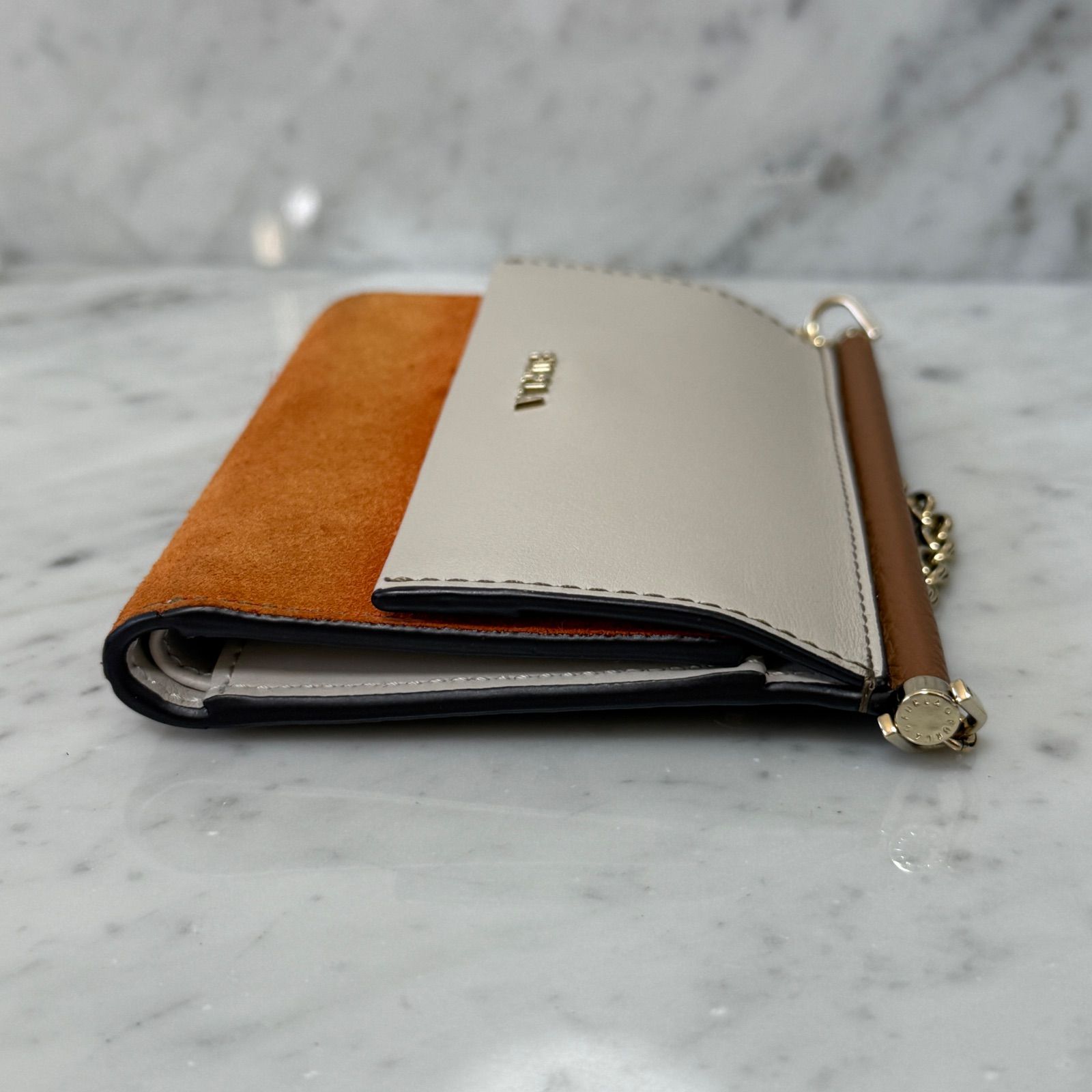 新品 未使用 FURLA フルラ 三つ折り財布 スエード 本革 レザー 