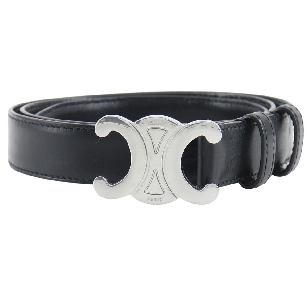 CELINE セリーヌ トリオンフ 38 SI 85 レザー 黒 シルバー金具 ユニセックス ベルト