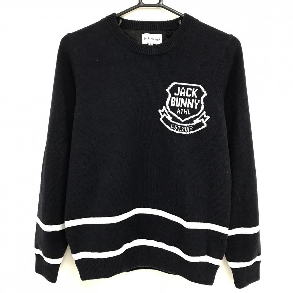 【新品】ジャックバニー セーター 黒×白 星総柄 コットン混 ニット セーター 美品】ジャックバニー 裏地付セーター ネイビー×白 腹部ライン サイド