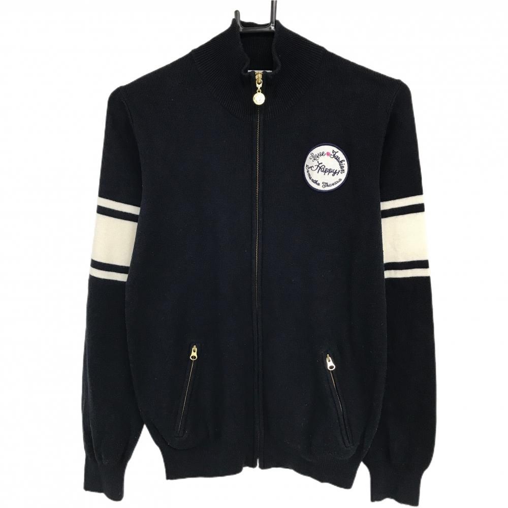 サマンサタバサNo.7 ニットジャケット ネイビー×白 袖ライン ワッペン