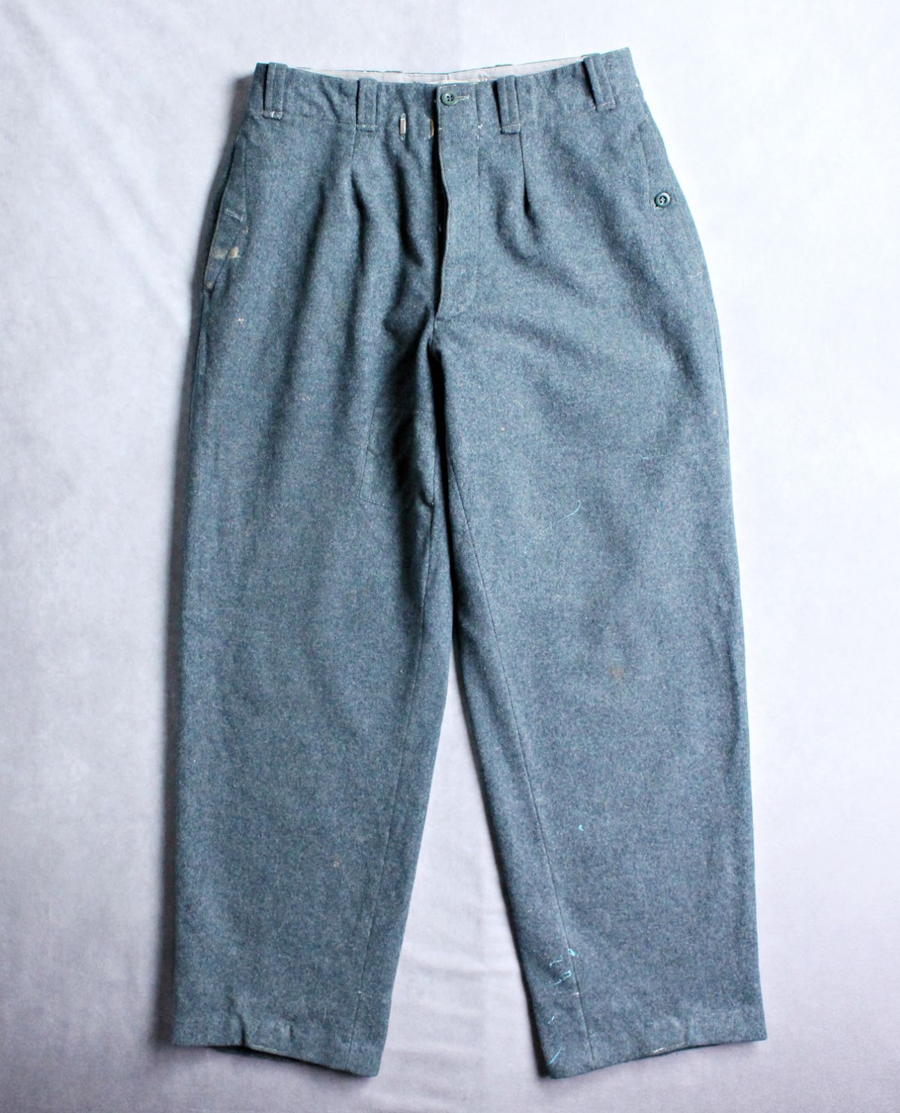 K 60s 70sヴィンテージ スイス軍ミリタリー ウールラインパンツ 60s～70s スイス軍 ビンテージ 肉厚ウールパンツ サイドライン