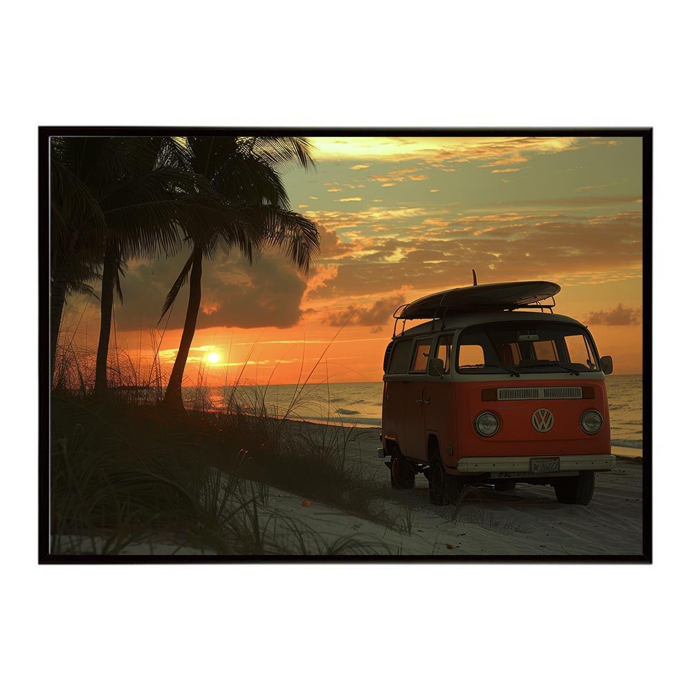 【B1サイズ（約73x103cm）】【lh-poster-7984】サーフ サーフバン 海岸 朝焼け 夕暮れ サンセット サンライズ 朝日 夕日 海 砂浜 ヤシの木 ポスター インテリア フォト アート モダン