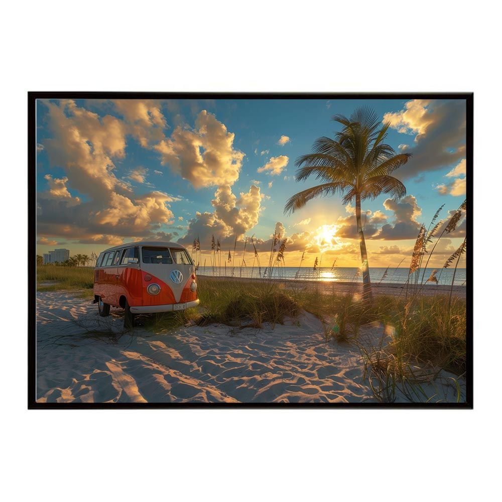 【B2サイズ（約51x73cm）】【lh-poster-8036】サーフ サーフバン 海岸 朝焼け 夕暮れ サンセット サンライズ 朝日 夕日 海 砂浜 ヤシの木 ポスター インテリア フォト アート モダン