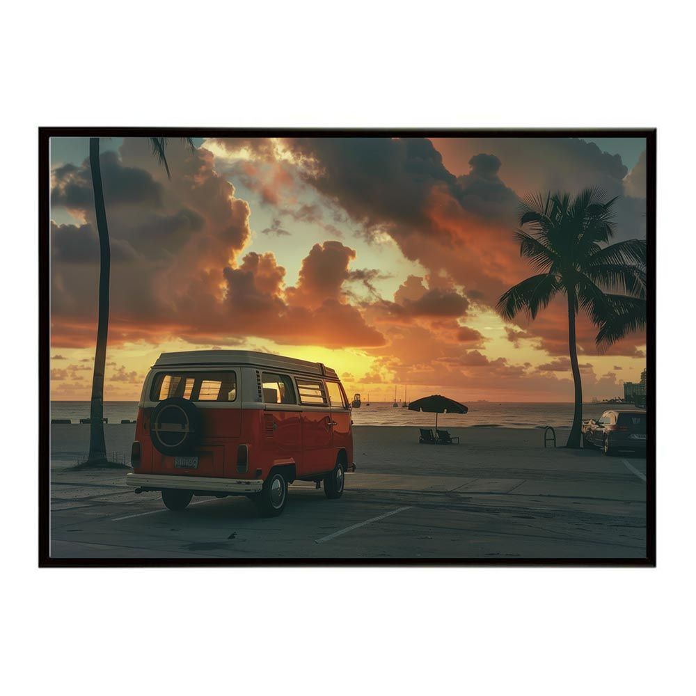 【B2サイズ（約51x73cm）】【lh-poster-8047】サーフ サーフバン 海岸 朝焼け 夕暮れ サンセット サンライズ 朝日 夕日 海 砂浜 ヤシの木 ポスター インテリア フォト アート モダン