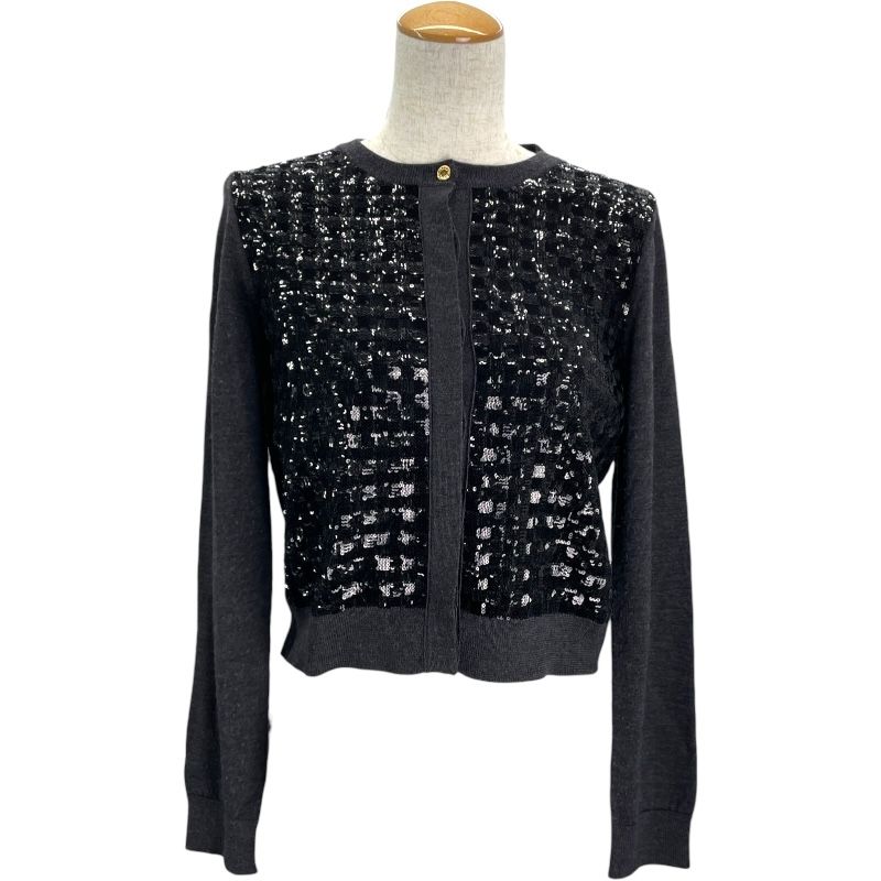ルイ ヴィトン LOUIS VUITTON スパンコール装飾長袖ニットカーディガン グレー ウール レディース カーディガン
