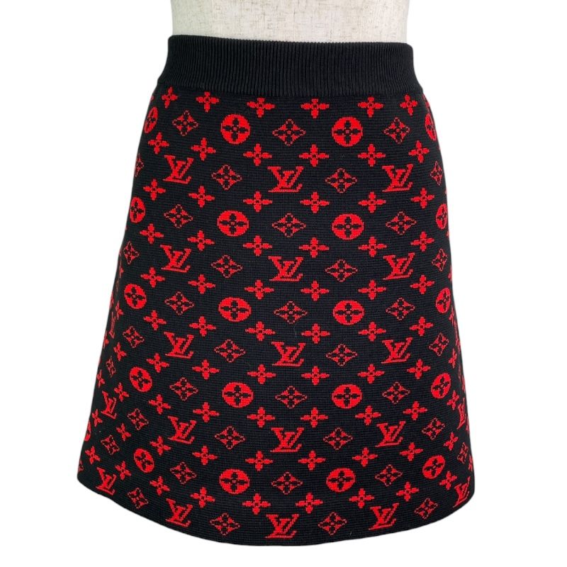 ルイ ヴィトン LOUIS VUITTON モノグラム総柄ニットスカート FJKZ 03 ブラック ウール レディース ロングスカート