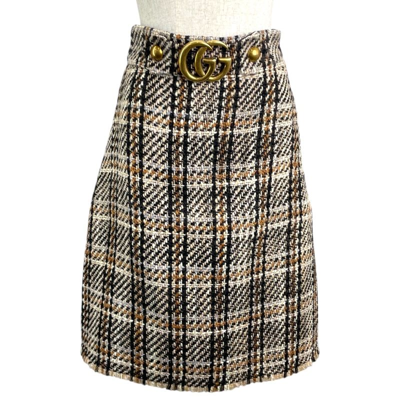 グッチ GUCCI GGバックルツイードスカート 423871 ブラウン ウール レディース スカート