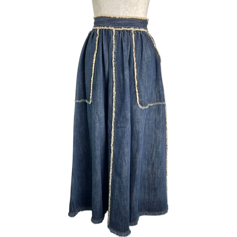 クリスチャン ディオール Christian Dior カットオフフリンジデニムスカート インディゴ コットン レディース ロングスカート