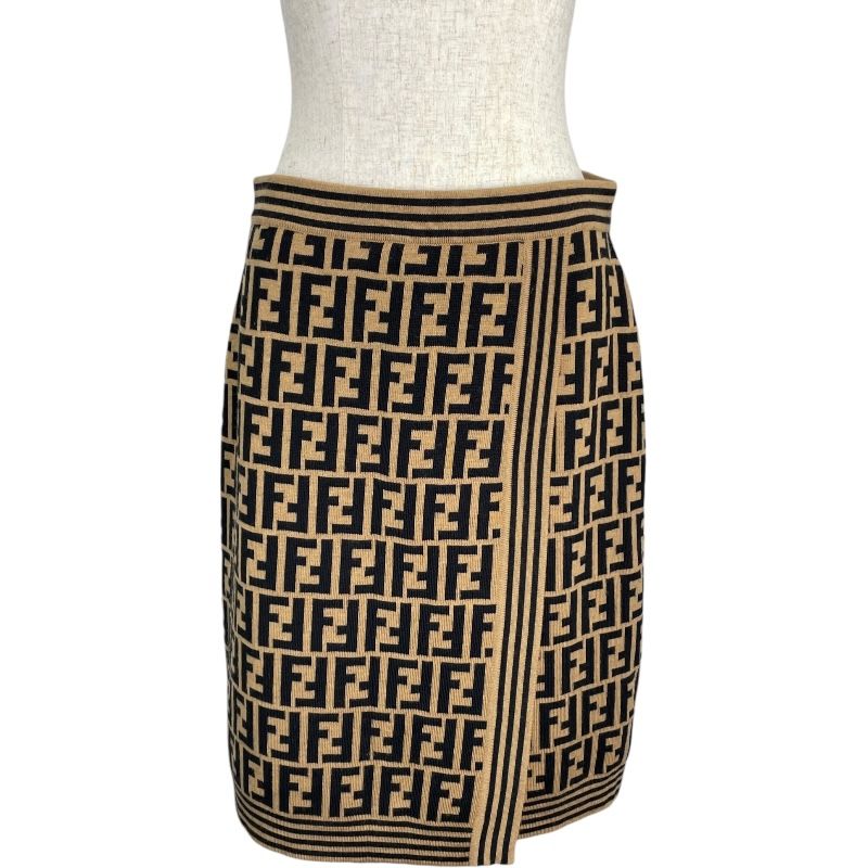 フェンディ FENDI FF総柄ニットスカート ベージュ ウール レディース スカート
