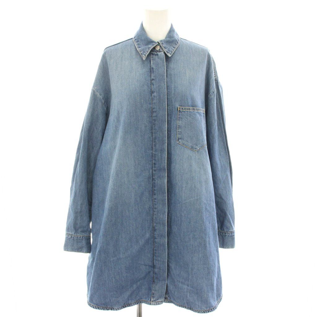 エムエムシックス メゾンマルジェラ MM 6 Maison Margiela マルタンマルジェラ デニムシャツワンピース ひざ丈 長袖 バックロゴプリント 14 青 ブルー M 60384-MM 00 K YT