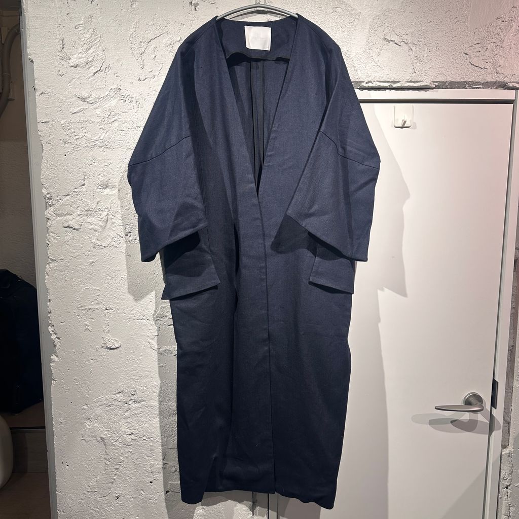 Mame Kurogouchi マメクロゴウチ 16 SS No Collar Short Sleeve Coat コート ワンピース MM SS-C 0023 ネイビー size 2 表参道A 12