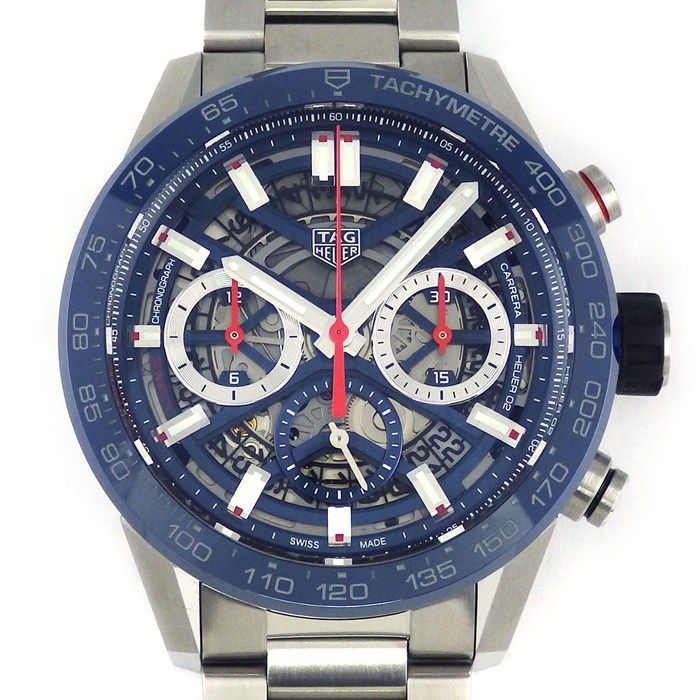 タグ ホイヤー TAG Heuer 腕時計 カレラ キャリバー ホイヤー02 CBG 2011 0 BA 0662 スケルトン文字盤 裏スケ デイト クロノグラフ スモールセコンド セラミック SS 自動巻き 箱 保付き