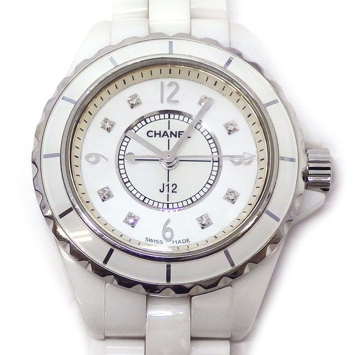 シャネル CHANEL 腕時計 J12 H2570 8ポイント ダイヤインデックス ホワイトシェル文字盤 ホワイト セラミックベルト SS クオーツアナログ