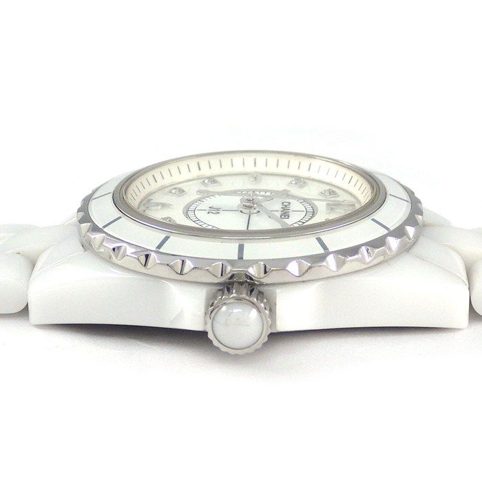 シャネル CHANEL 腕時計 J 12 H 2570 8ポイント ダイヤインデックス ホワイトシェル文字盤 ホワイト セラミックベルト SS クオーツアナログ