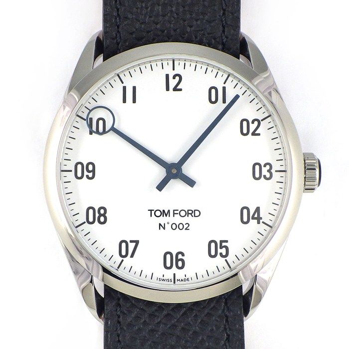 トムフォード TOM FORD 腕時計 N 002 ホワイト文字盤 SS ブラック グレインドレザーベルト クオーツアナログ